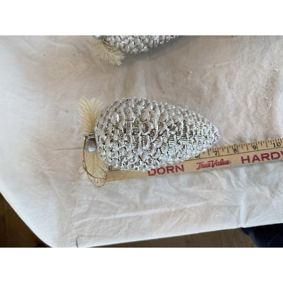 3 - 7” Tall Silver Shatterproof Pinecone Ornaments Christmas w/ String Hangers - Picture 3 of 3